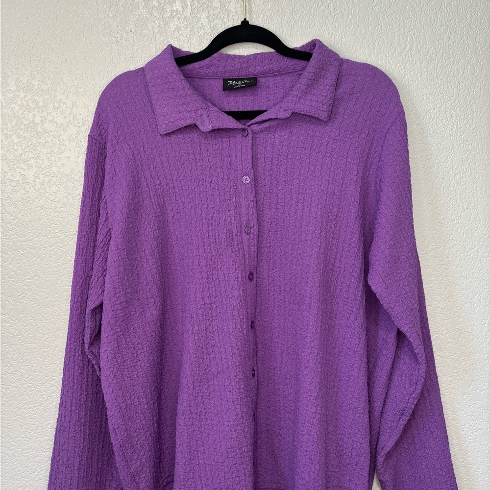 Zara Textured Purple Button-Down Shirt